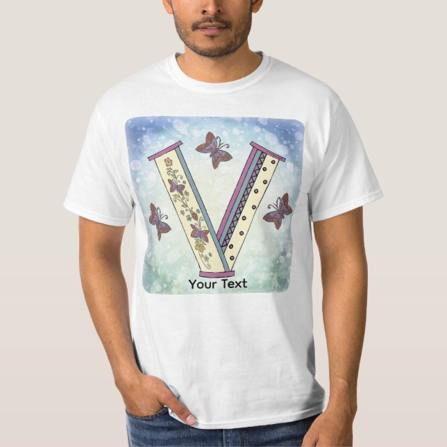 T-shirt à monogramme floral en V (Devant)
