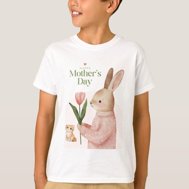 T-shirt à motif chat et lapin (Devant)