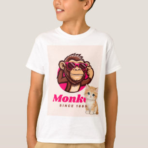 T-shirt à motif chat et singe 