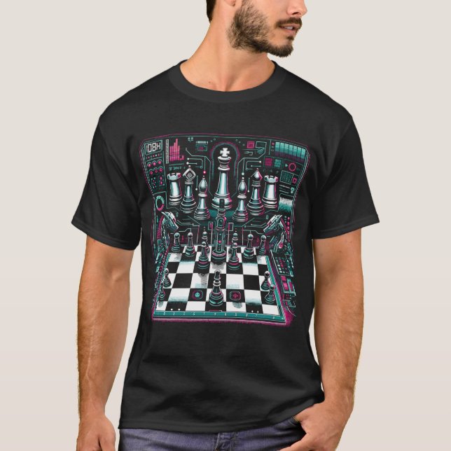 T-shirt à motif d'échecs néon brillant (Devant)