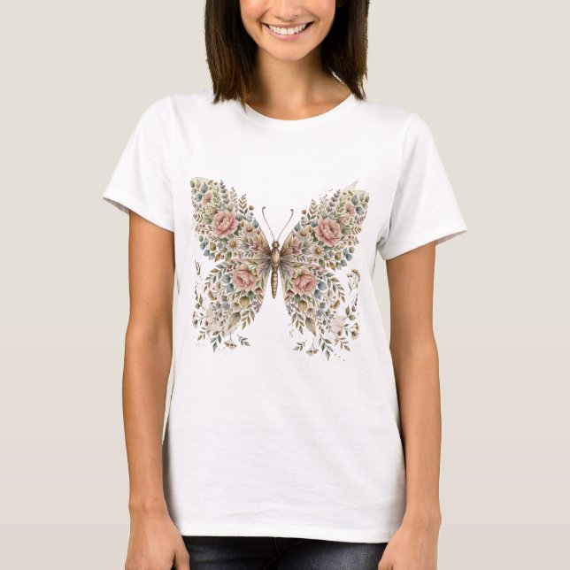T-shirt à motif papillon fleur (Devant)