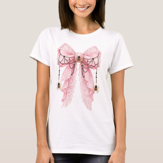 T-shirt à noeud papillon araignée coquette rose (Devant)