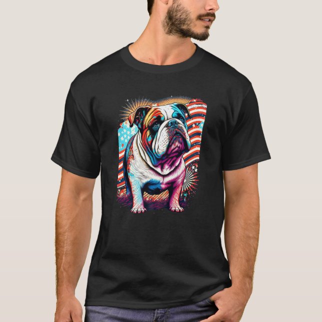 T-shirt A Patriotic Bulldog and American Flag Premium (Devant)