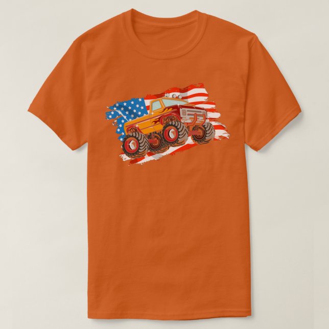 T-shirt A pickup Truck Monster Bigfoot with american flag (Design devant)