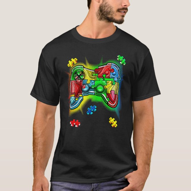 T-shirt à pièce de puzzle de manette de jeu vidéo  (Devant)