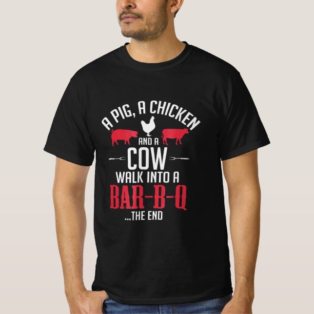 T-shirt a pig a chik and a cow funny bbq joke (Devant)