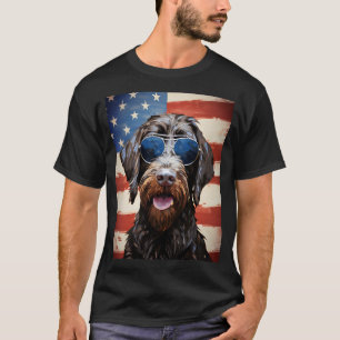 T-shirt À poils durs Pointing Griffon 4 juillet drapeau am
