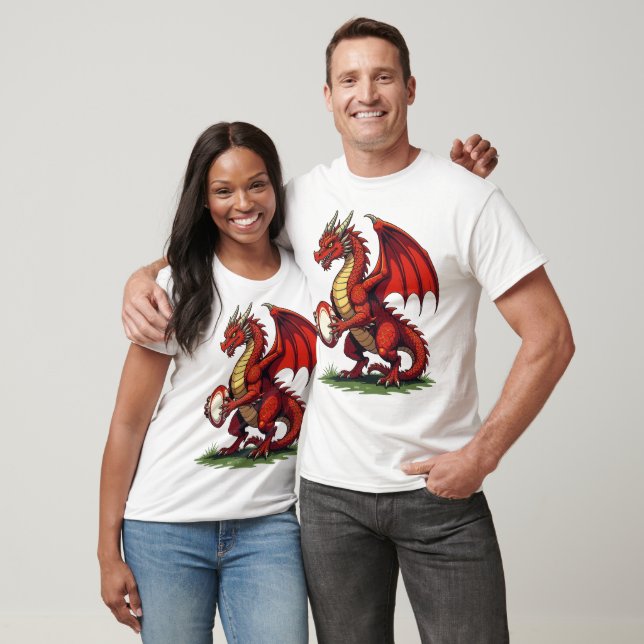 T-shirt A Proud Red Dragon Holding A Rugby Ball (Unisexe)
