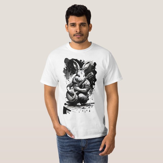 T-shirt " a rabbit plays the guitar ! " (Devant entier)