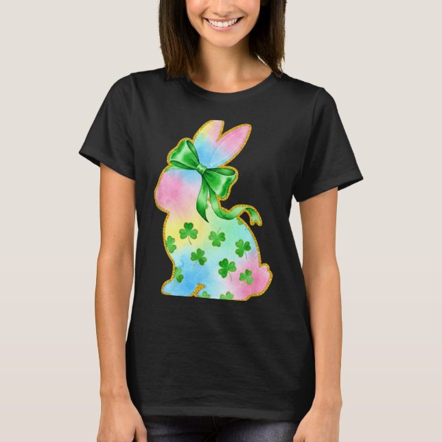 T-shirt A Rainbow Rabbit With Green Bow And Shamrock St Pa (Devant)