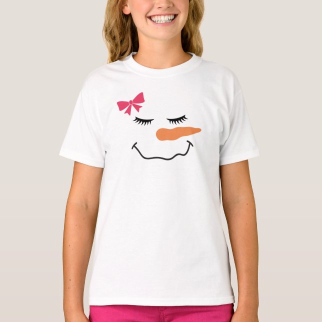 T-shirt à ruban rose Snowman Face Smile (Devant)