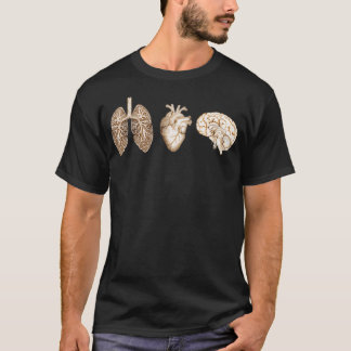 T-shirt A set of human organ lungs heart and brain vintage