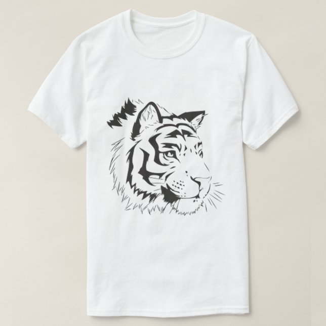 T-Shirt à silhouette de tête de tigre (Design devant)