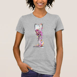 T-shirt à silhouette de verre à vin floral – Aquar