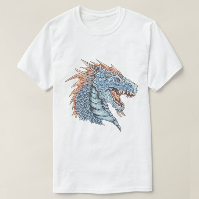 T-Shirt à tête de dragon bleu (Design devant)