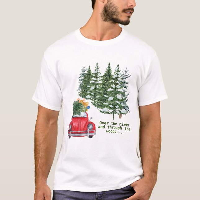 T-shirt A travers les vacances en voiture rouge Woods (Devant)
