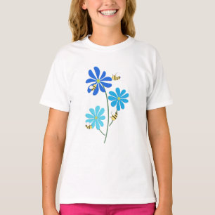 T-shirt à trois fleurs bleues