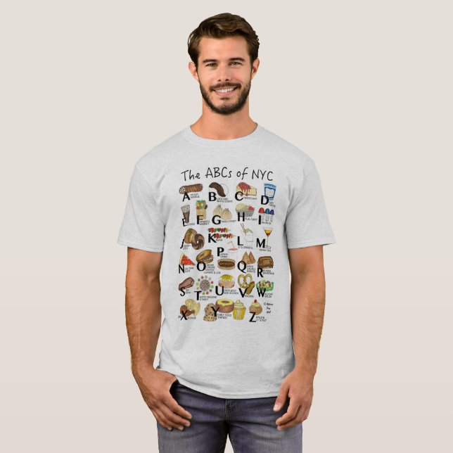 T-shirt ABC de NYC Iconic New York City Foods Alphabet (Devant entier)