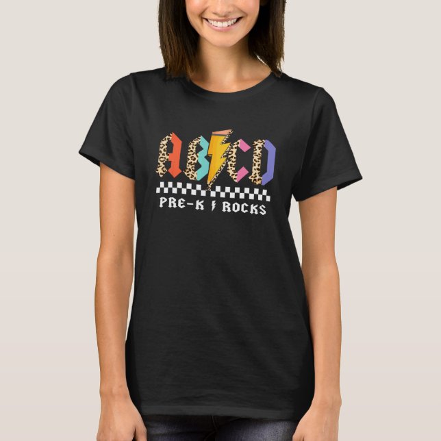 T-shirt ABCD Pré-Maternelle Rocks Crayon Éclair Léopard Él (Devant)