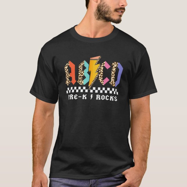 T-shirt ABCD Pré-Maternelle Rocks Crayon Éclair Léopard Él (Devant)