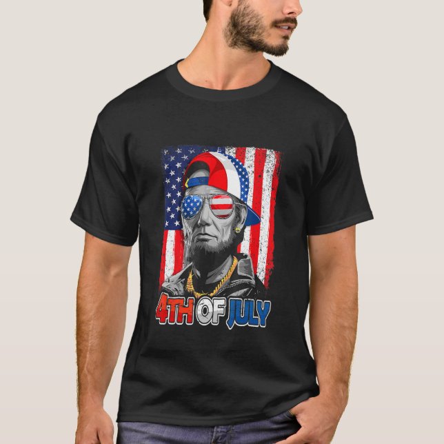 T-shirt Abe Lincoln Beard Lunettes de soleil Drapeau Améri (Devant)