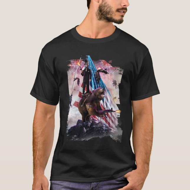 T-shirt Abe Lincoln Riding Ours Américain Patriotique Funn (Devant)