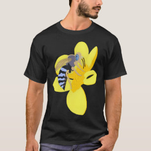 T-shirt Abeille à bandes bleues sur fleur