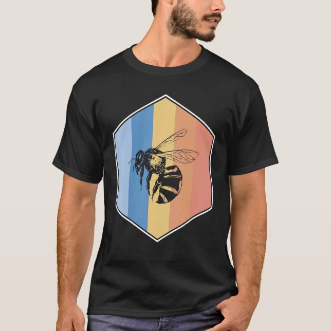 T-shirt Abeille Aux Couleurs Rétro Dans Un Hexagon (Devant)