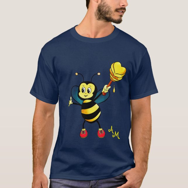 T-shirt Abeille de miel mignonne avec coeur et monogramme (Devant)