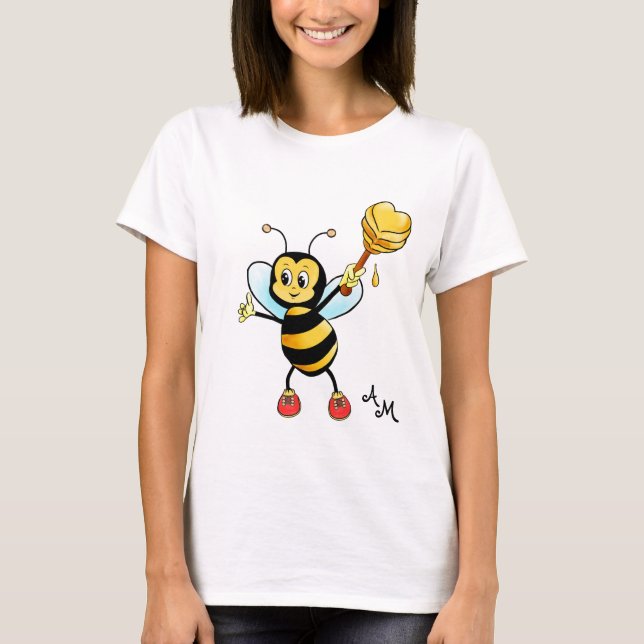 T-shirt Abeille de miel mignonne avec coeur et monogramme (Devant)