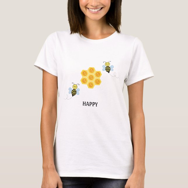 T-Shirt Abeille Heureuse et Nid d'Abeille (Devant)