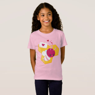 T-Shirt Abeille mignonne aux Coeurs de Saint-Valentin rose