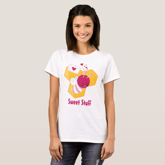 T-shirt Abeille mignonne avec Coeurs de Saint-Valentin ros (Devant entier)