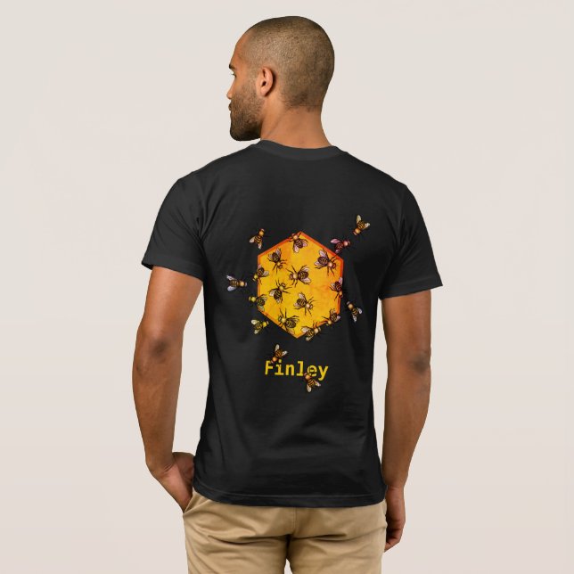T-shirt Abeilles de miel avec dessin d'hexagone jaune oran (Dos entier)