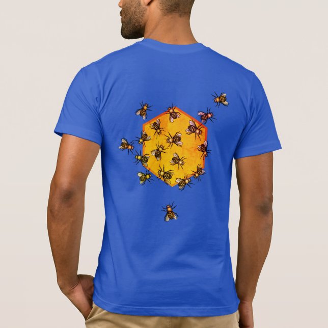 T-shirt Abeilles de miel avec dessin d'hexagone jaune oran (Dos)