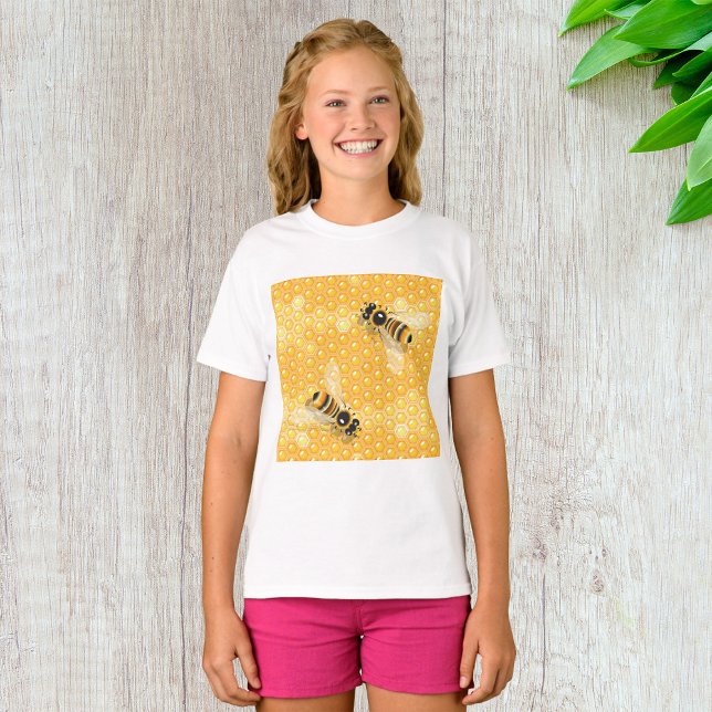 T-shirt Abeilles de miel sur un Motif de nid d'abeille (Créateur téléchargé)