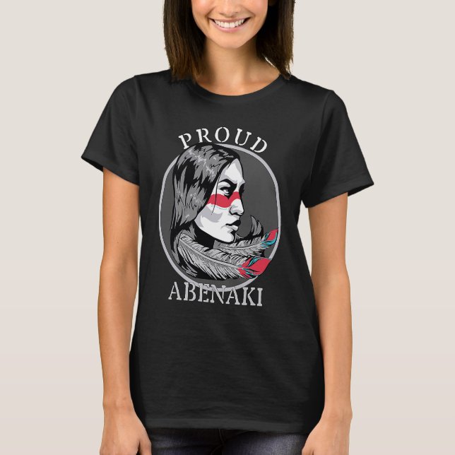 T-shirt Abenaki American Indian Tribe Guerrier Girl Feathe (Devant)