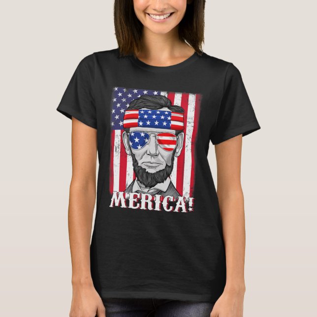 T-shirt Abraham Lincoln 4 juillet Merica Drapeau américain (Devant)