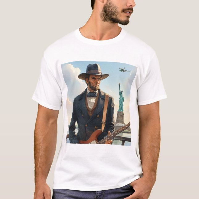 T-shirt Abraham Lincoln Jouer à basse électrique Stat Libe (Devant)
