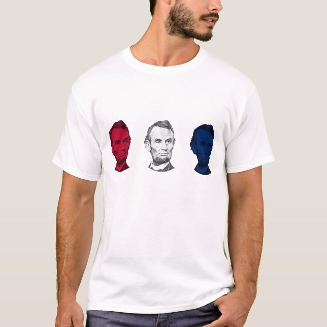 T-shirt Abraham Lincoln rouge, blanc, et bleu (Devant)