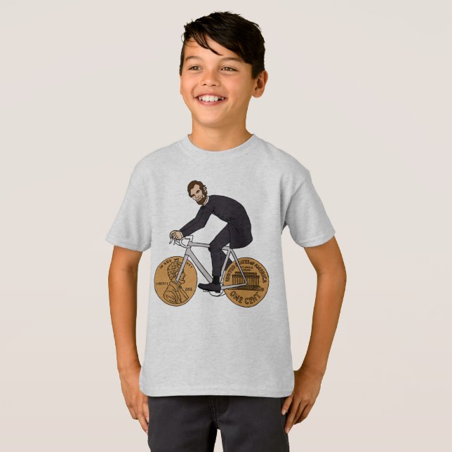 T-shirt Abraham Lincoln sur un vélo avec des roues de (Devant entier)
