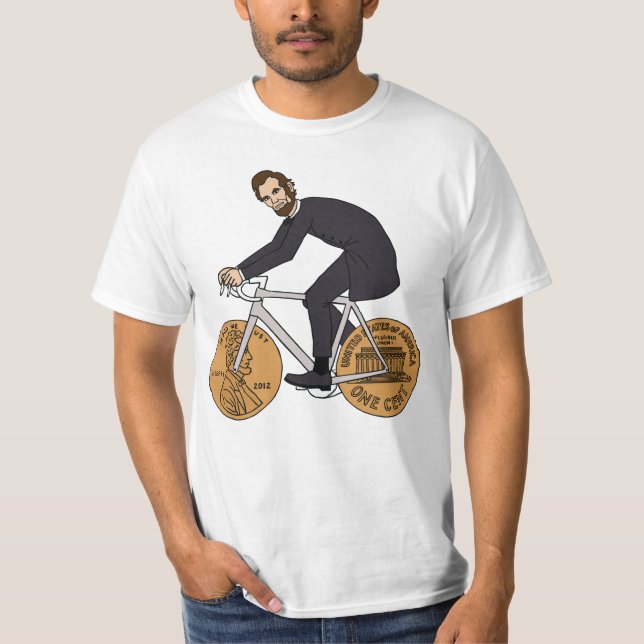 T-shirt Abraham Lincoln sur un vélo avec des roues de (Devant)