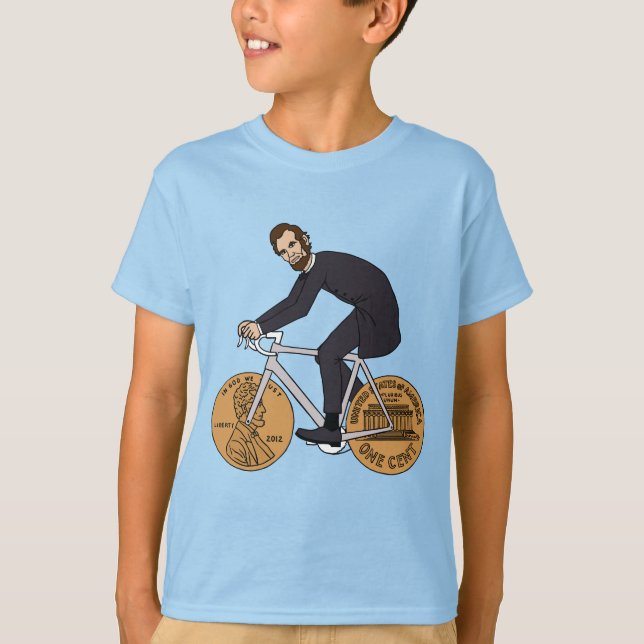 T-shirt Abraham Lincoln sur un vélo avec le penny roule la (Devant)
