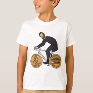 T-shirt Abraham Lincoln sur un vélo avec le penny roule la