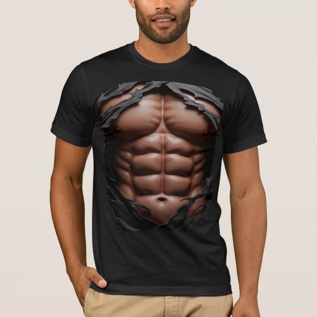 T-shirt Abs déchiré 3D - Poitrine musculaire réali (Devant)