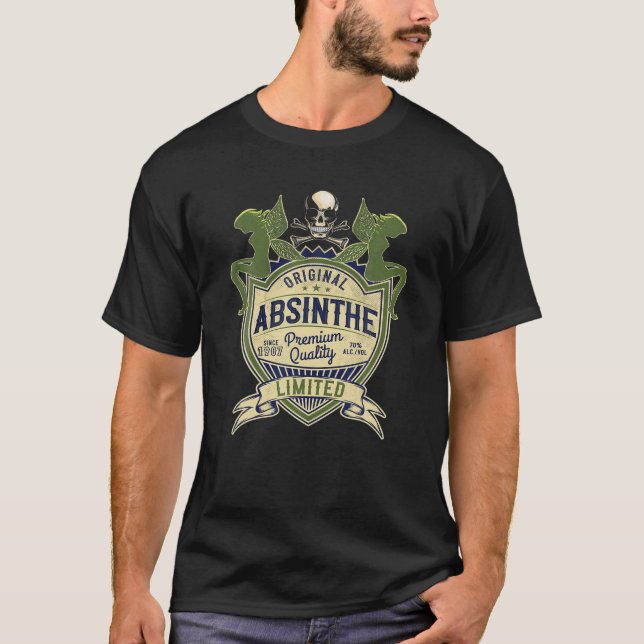 T-shirt Absinth 1907, Alcool, Fée, Crâne, Liqueur, Partie (Devant)