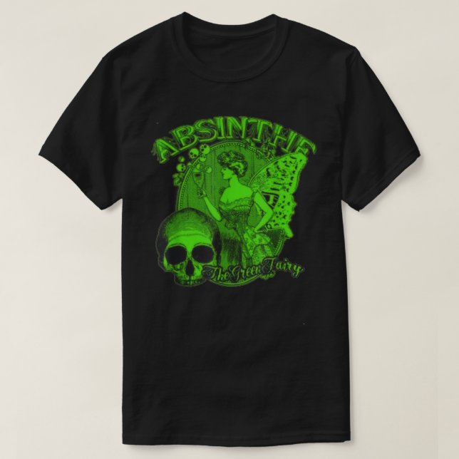 T-shirt Absinthe Crâne Vert Fée Design Rétro (Design devant)