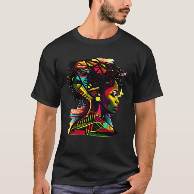 T-shirt Abstract African Attire Beautiful Black Queen Colo (Devant)