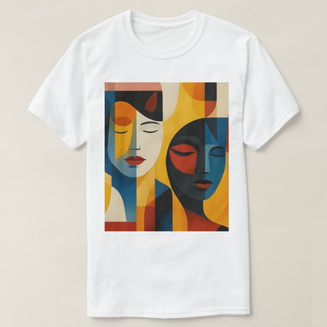 T-shirt Abstract Faces Art Print, Dual Portrait, Abstract (Design devant)