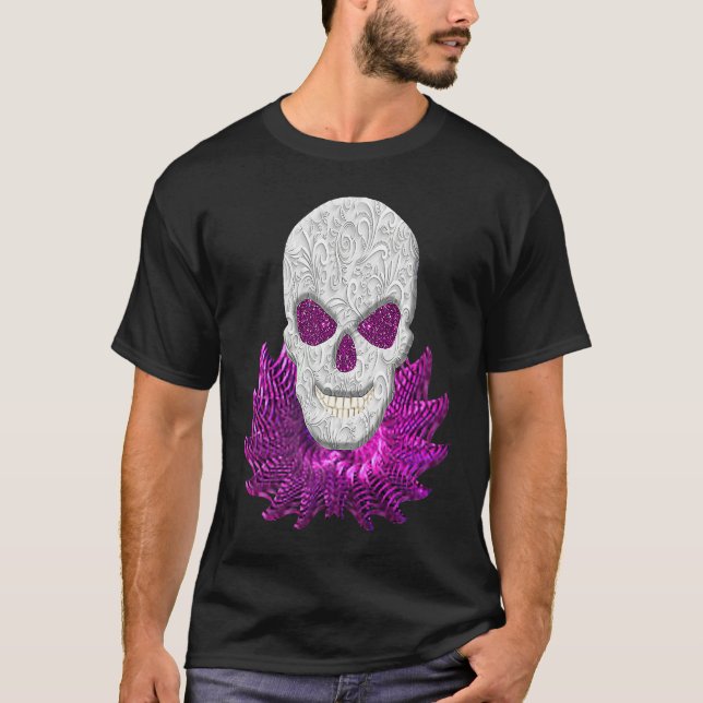 T-shirt Abstract Fantasy Lacy Skull Goth Pink Eyes (Devant)
